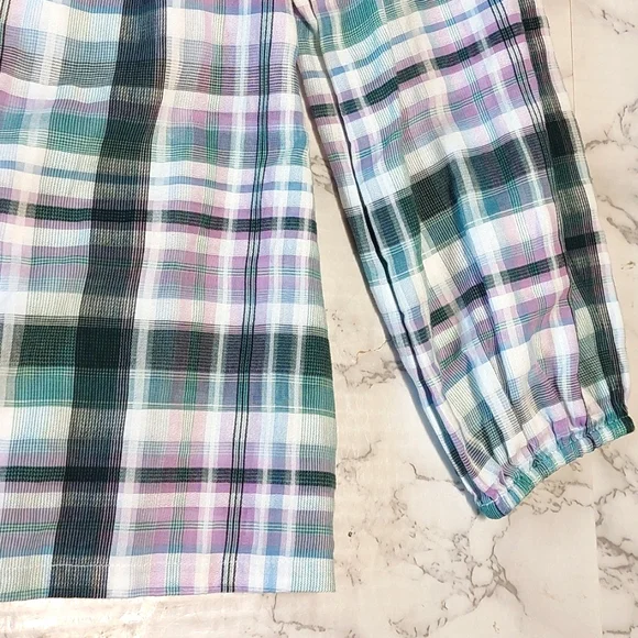 NWT Ann Taylor Cotton Plaid Ruffle Sleeve Top, Size S - Picture 8 of 9